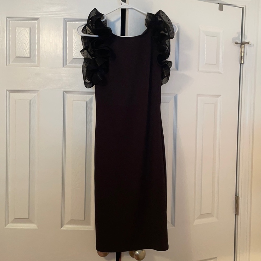 Black Fitted Dress w/ Ruffled, Puff Sleeves!